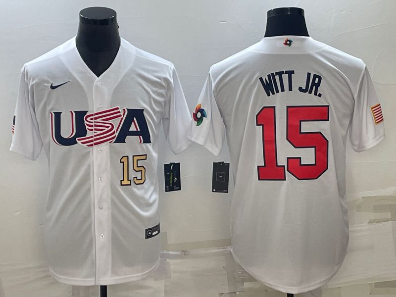 Men 2023 World Cub USA 15 Witt jr White Nike MLB Jersey3